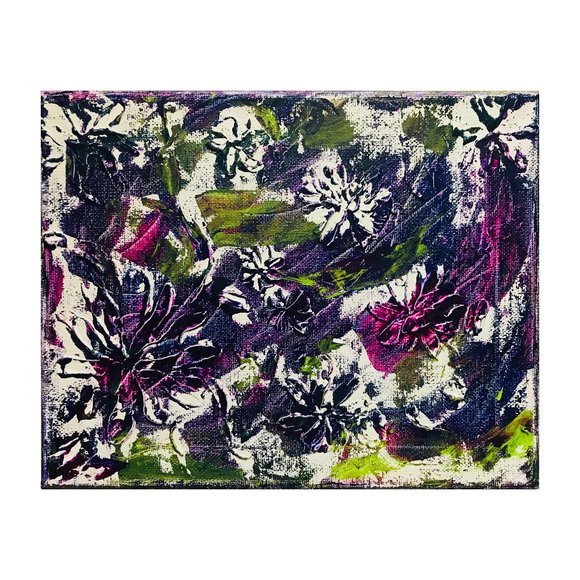 Other - "VIOLET & MAGENTA FLOWERS" Original Acrylic Painting 8x10 inches Signed Floral